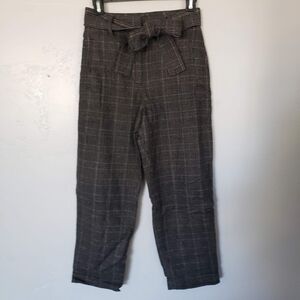 Wilfred Women's 2 World Blend Dress Pants High Rise Black White Plaid Bow Waist